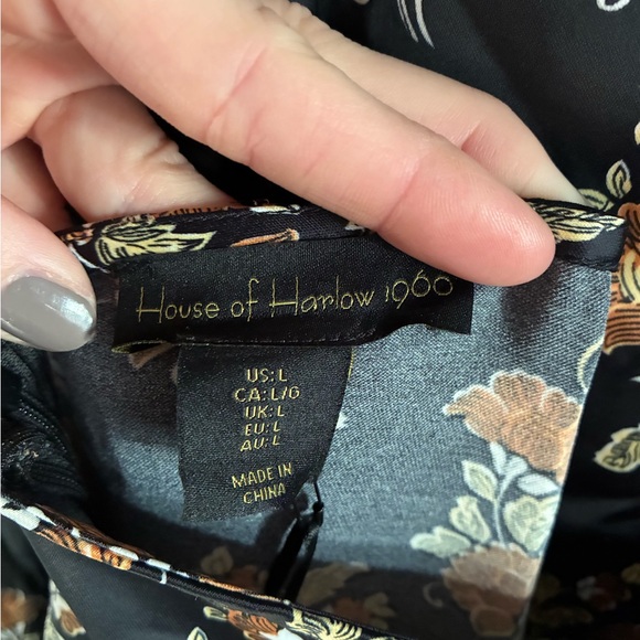 House of Harlow 1960 Black Silk Floral Dress Tie Back Women’s Large Elevated NWT - Picture 5 of 7
